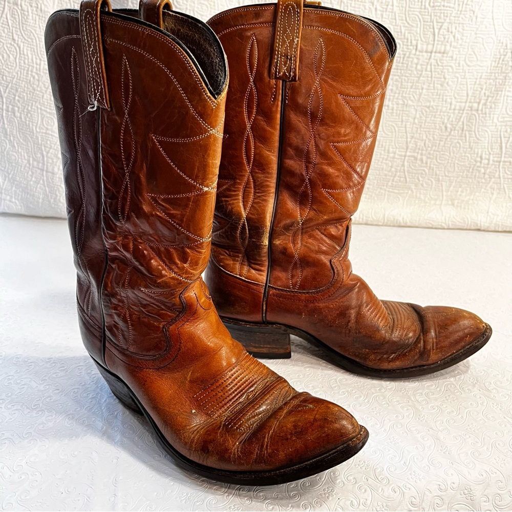 Dan Post Vintage Brown Leather Cowboy Western Boots Mens Size 9.5 Embroidered